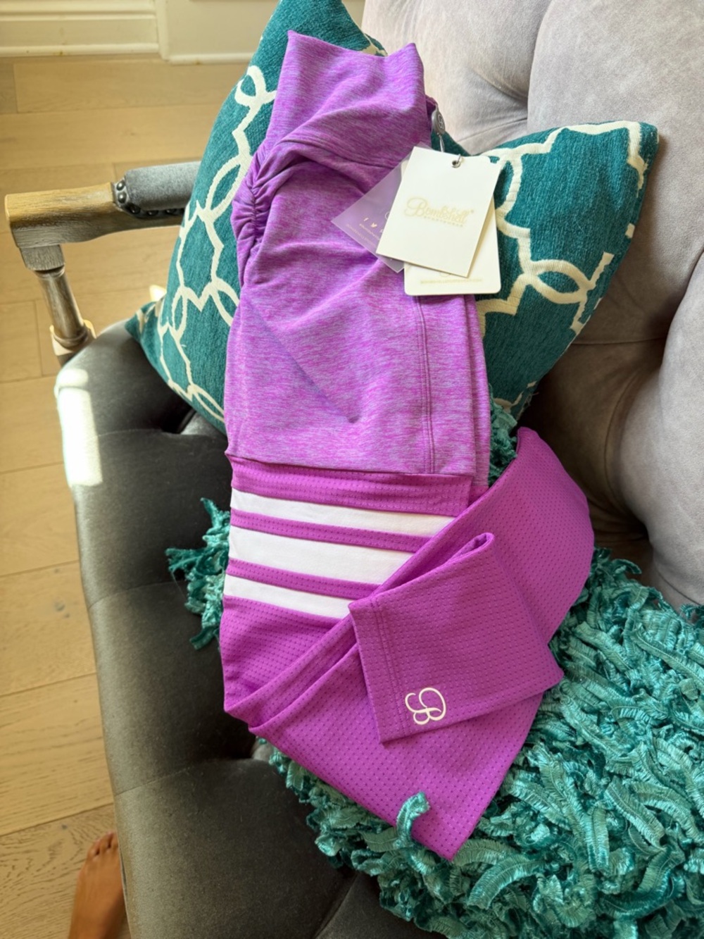 Bombshell Sportswear Girls Purple Heathered Active Leggings with Stripe Detail